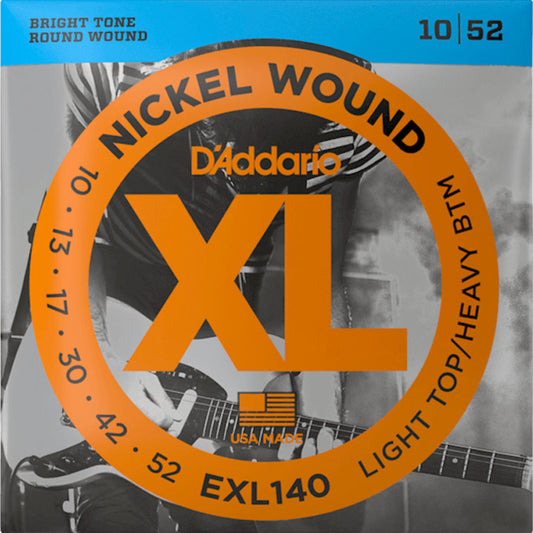 D'Addario EXL140 Nickel Wound, Light Top/Heavy Bottom Gauge 10-52 Electric Guitar Strings