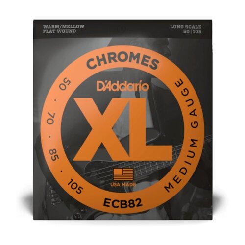 D'addario ECB82 Chromes Flatwound Bass Strings, Medium Gauge, 50-105, Long Scale