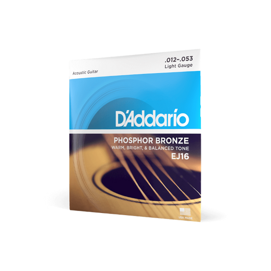 D'Addario EJ16 Phosphor Bronze Light Acoustic Guitar Strings 12-53