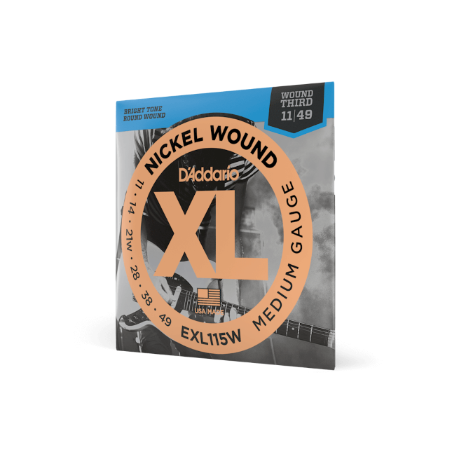 D'Addario EXL115W Nickel Wound 11-49 Wound 3rd Medium Gauge Electric Guitar Strings