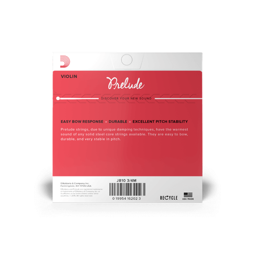D'addario Prelude Violin String Set, 3/4 Scale, Medium Tension