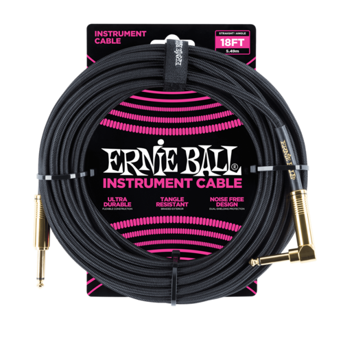 ERNIE BALL 18FT BRAIDED STRAIGHT/ANGLE INSTRUMENT CABLE ~ BLACK/GOLD