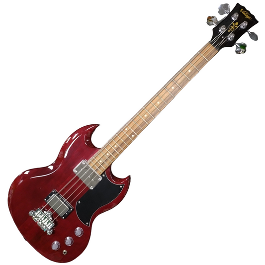Vintage VS4 ReIssued Bass Guitar ~ Cherry Red [2021]