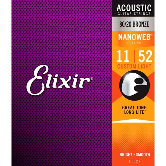 Elixir NANOWEB Coated 80/20 Bronze 11-52 Gauge Acoustic Guitar Strings