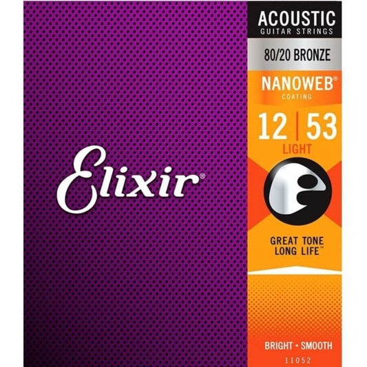 Elixir NANOWEB Coated 80/20 Bronze 12-53 Gauge Acoustic Guitar Strings