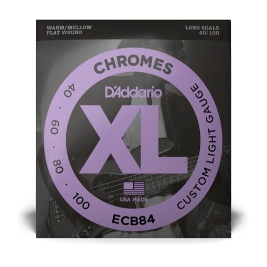 D'ADDARIO ECB84 CHROMES FLATWOUND BASS, CUSTOM LIGHT GAUGE, 40-100, LONG SCALE