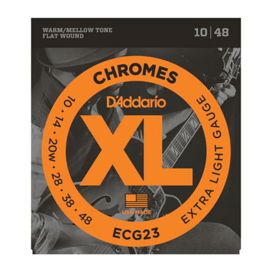 D'addario Chromes Flat Wound Electric Guitar Strings Extra Light 10-48