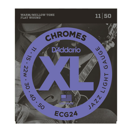 D'addario Chromes Flat Wound Electric Guitar Strings Jazz Light, 11-50