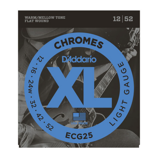 D'addario Chromes Flat Wound Electric Guitar Strings Light 12-52