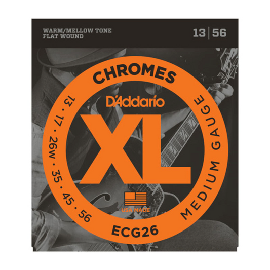 D'addario Chromes Flat Wound Electric Guitar Strings Medium 13-56