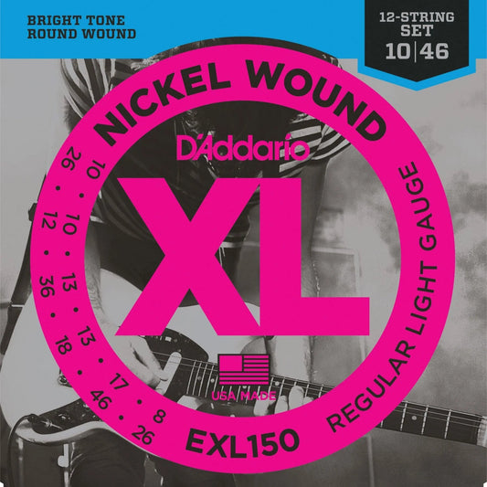 D'Addario EXL150 Nickel Wound, 12-String Regular Light Gauge 10-46 Electric Guitar Strings