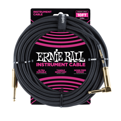 ERNIE BALL 10' BRAIDED STRAIGHT / ANGLE INSTRUMENT CABLE - BLACK
