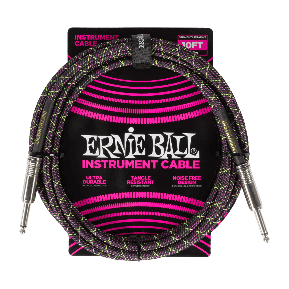 ERNIE BALL 10FT BRAIDED INSTRUMENT CABLE - PURPLE PYTHON