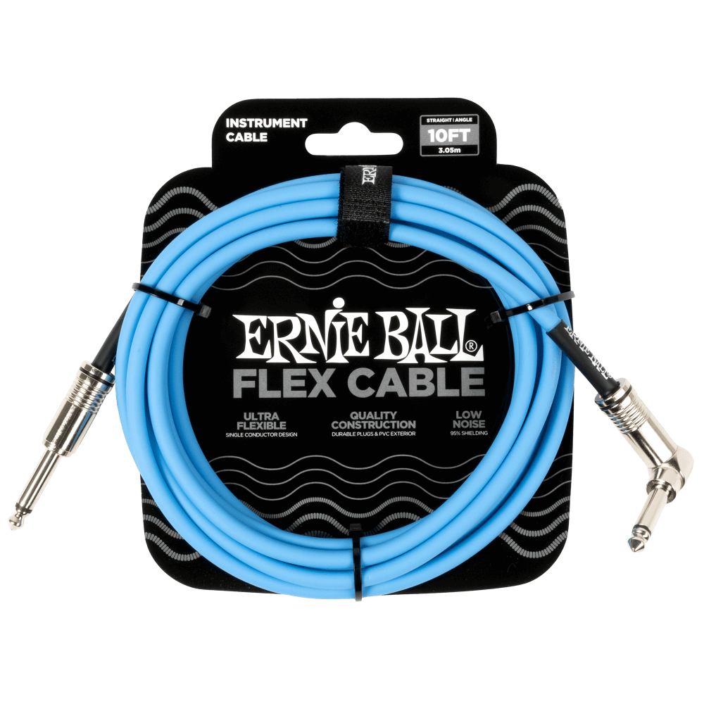 ERNIE BALL 10FT FLEX STRAIGHT/ANGLE INSTRUMENT CABLE - BLUE