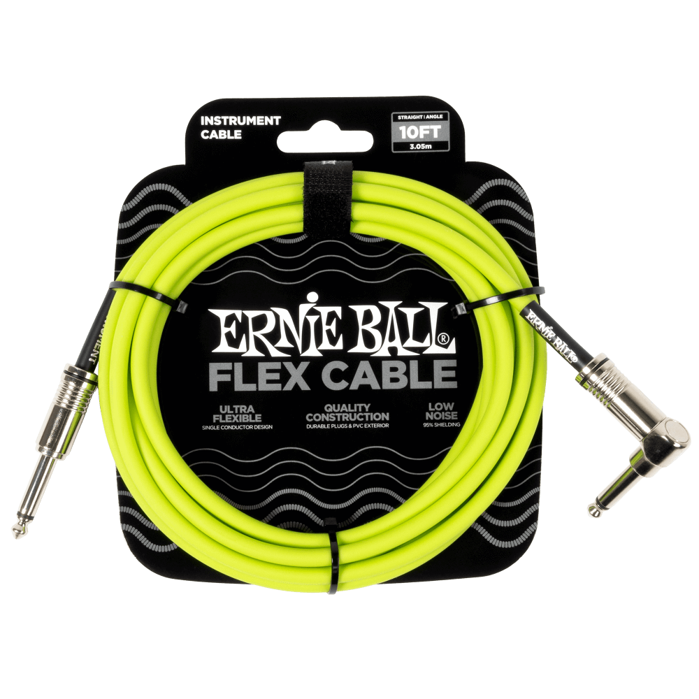 ERNIE BALL 10FT FLEX STRAIGHT/ANGLE INSTRUMENT CABLE - GREEN