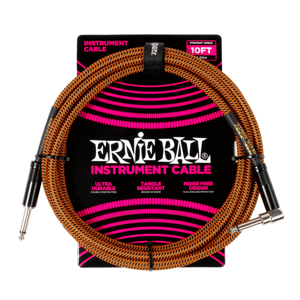 ERNIE BALL 10' BRAIDED STRAIGHT / ANGLE INSTRUMENT CABLE - PUMPKIN PIE
