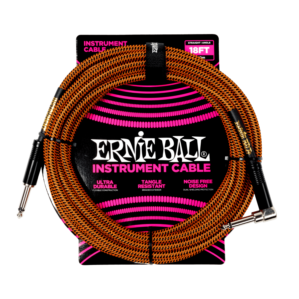 ERNIE BALL 18FT BRAIDED STRAIGHT/ANGLE INSTRUMENT CABLE ~ PUMPKIN PIE