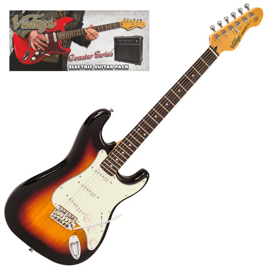 Vintage V60 Coaster Series Electric Guitar Pack ~ 3-Tone Sunburst