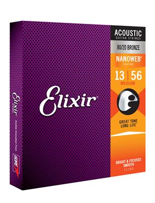 Elixir NANOWEB Coated 80/20 Bronze 13-56 Gauge Acoustic Guitar Strings