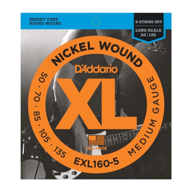 D'addario EXL160-5 Nickel Wound 5-String Bass Medium Gauge 50-135