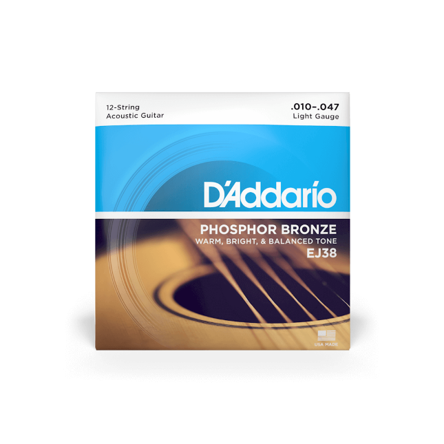 D'addario EJ38 12-String Phosphor Bronze Acoustic Guitar Strings 10-47
